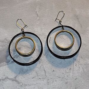 Vintage Classy Textured Two-Tone Bronze & Gold Double Hoop Pierced Earrings